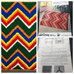 Vtg 1970's Handmade Punch Needle Wall Hanging Framed Chevron Pattern 25" x 37" A